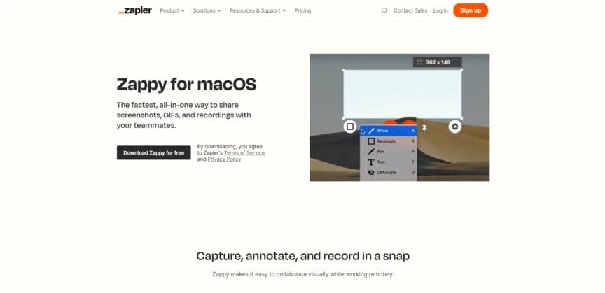 a screenshot of the zappy for macos website