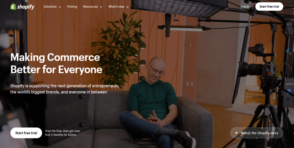 Shopify ecommerce platform homepage