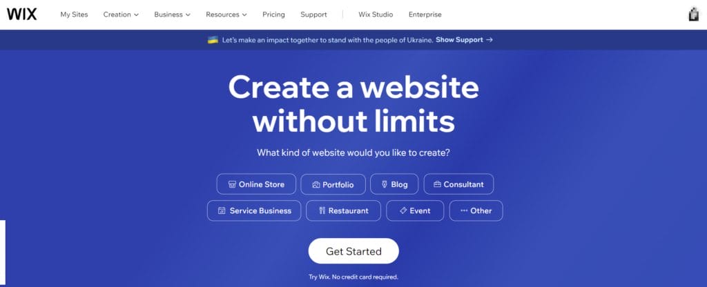Wix ecommerce platform homepage