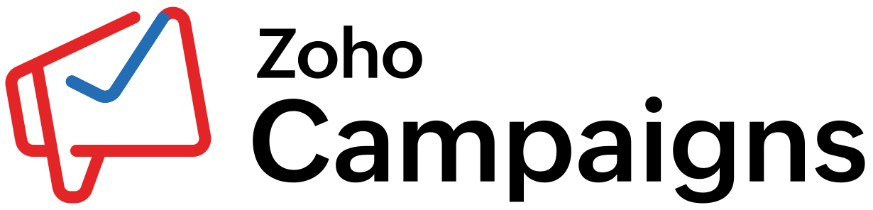 um logótipo do Zoho Campaigns com uma marca de verificação vermelha e azul