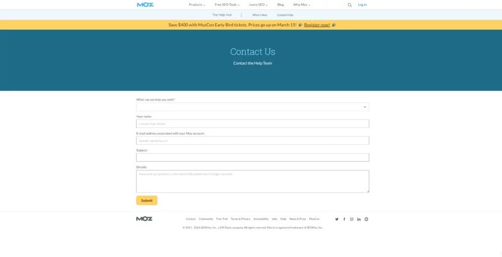 Moz contact page example screenshot