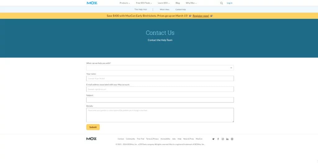 Moz contact form example screenshot