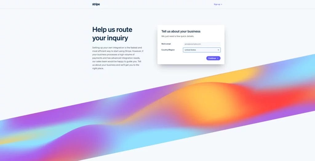 Stripe contact page example screenshot