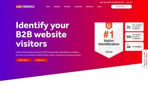 Screenshot of Lead Forensics website visitor tracking software