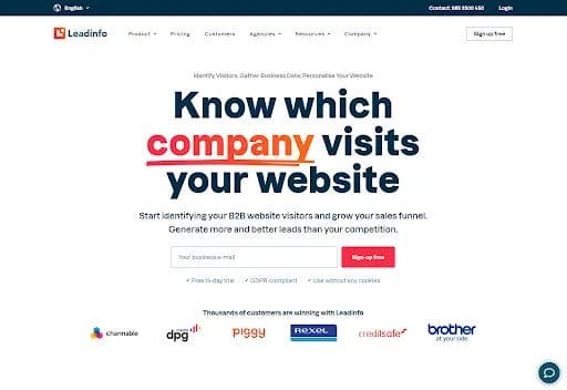 Screenshot of Leadinfo website visitor tracking software