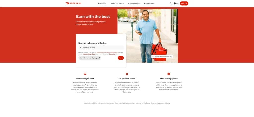 DoorDash landing page example