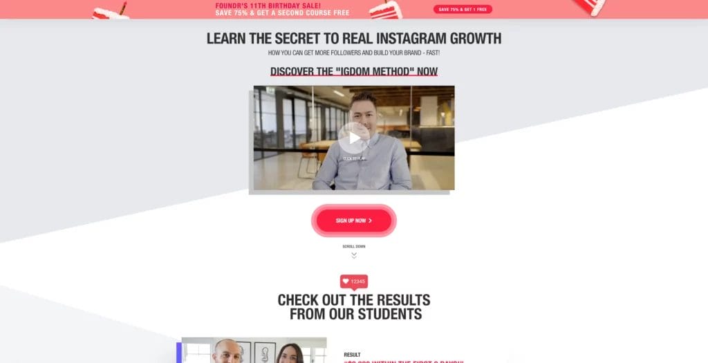 Foundr IGDOM course landing page example