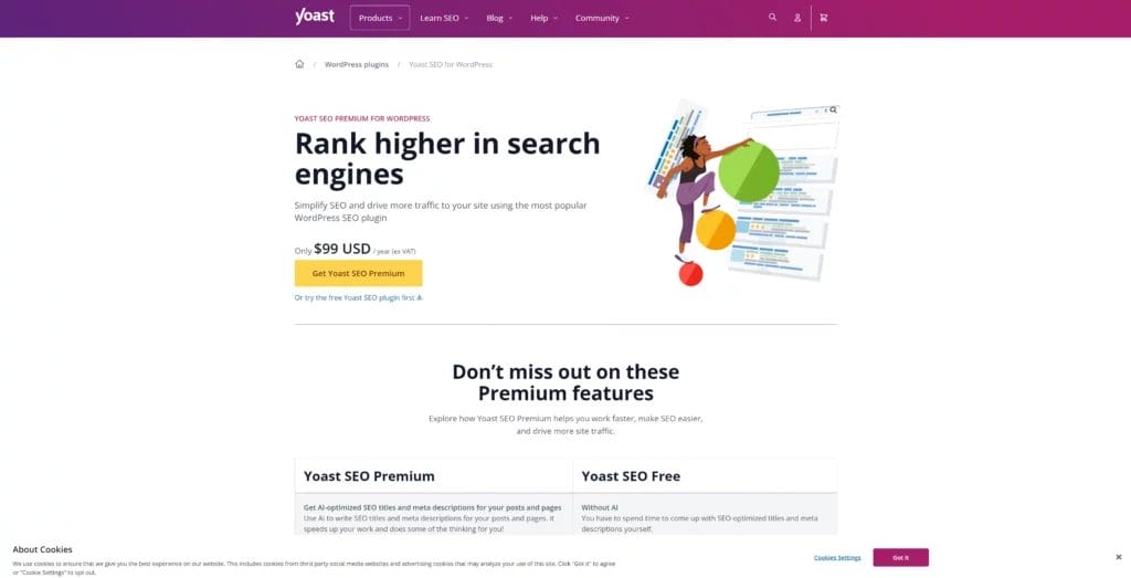Yoast SEO home page for learning how to write SEO content