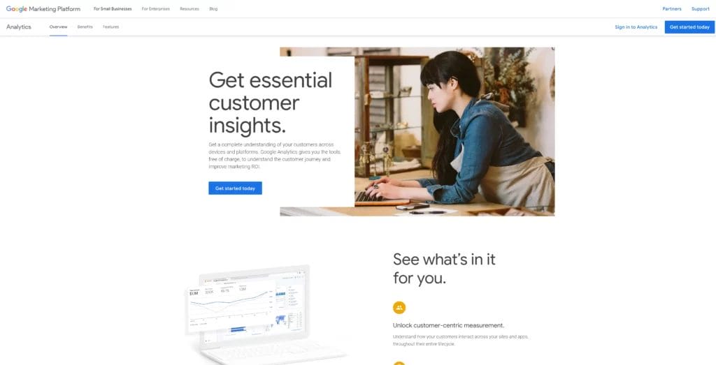 Google Analytics home page for learning how to write SEO content