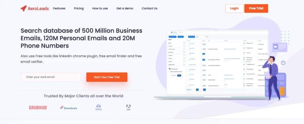 Aeroleads lead generation homepage