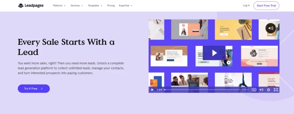 Leadpages lead generation homepage