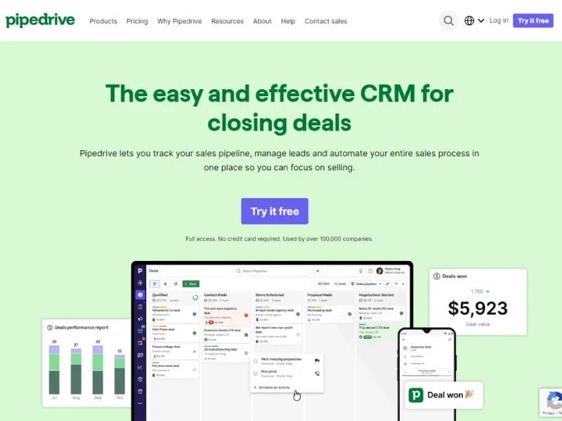 Screenshot of Pipedrive one of the best sales lead management software tools