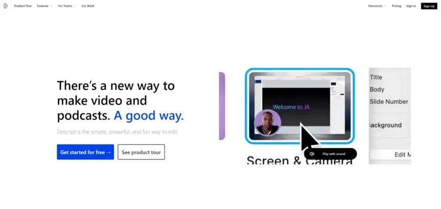 Screenshot of Descript, one of the best transcription apps
