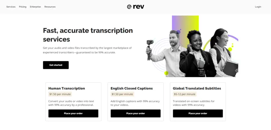 Screenshot of Rev, one of the best transcription apps