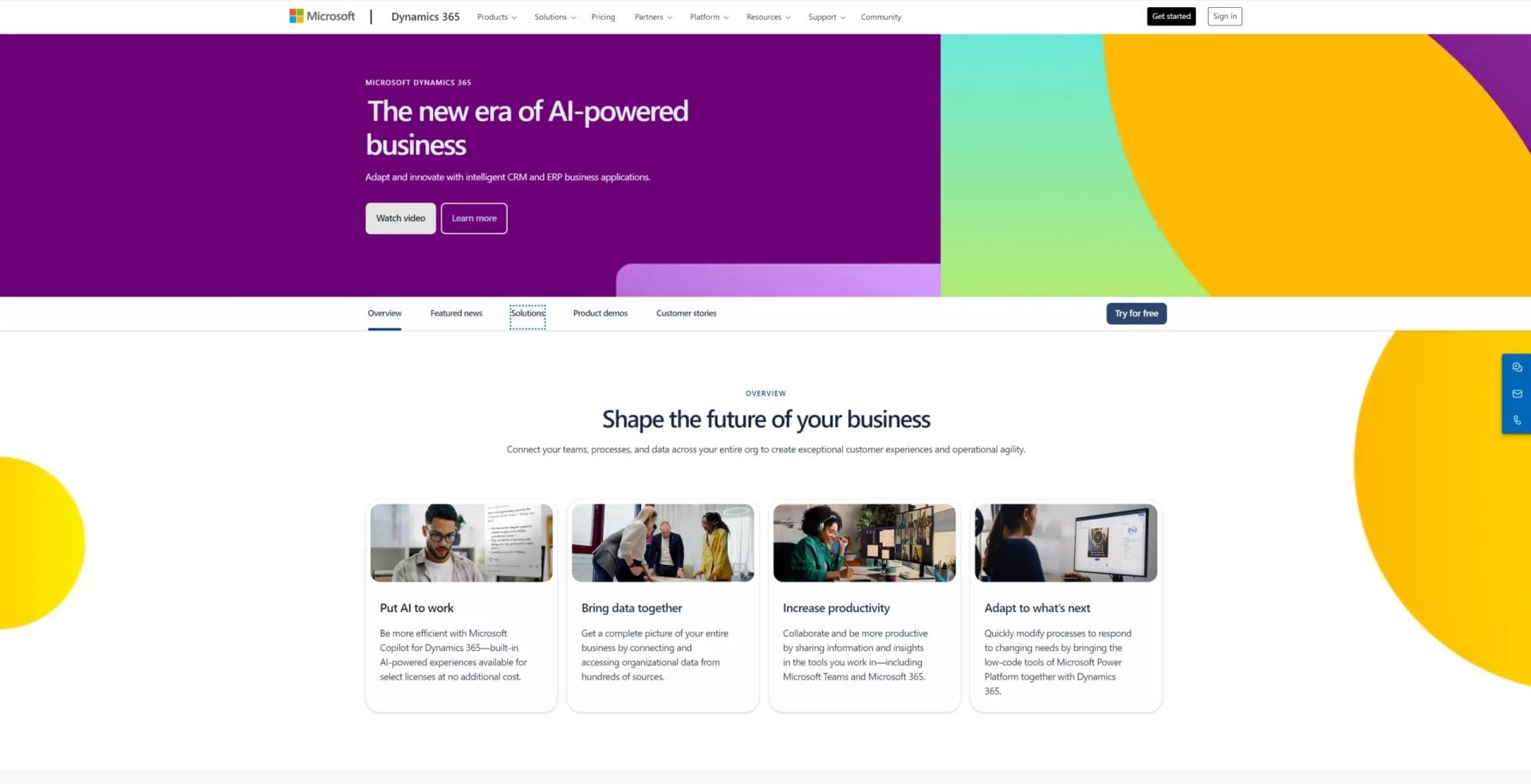 Microsoft Dynamics 365 homepage