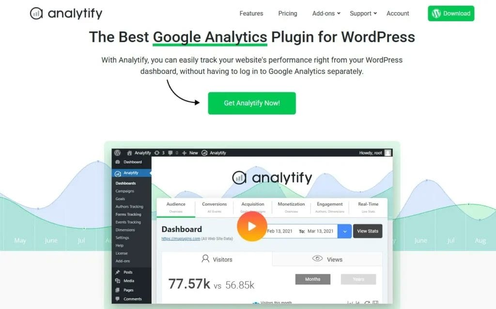 Website homepage for Analytify, a Google Analytics plugin for WordPress