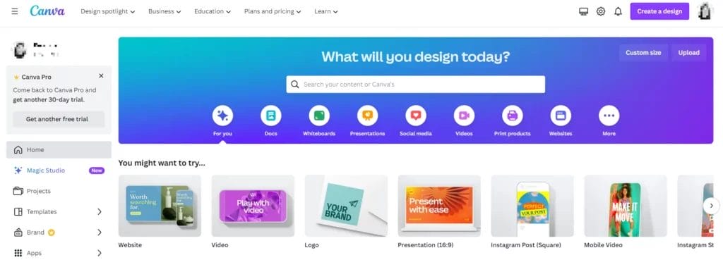 Homepage for Canva SMB software