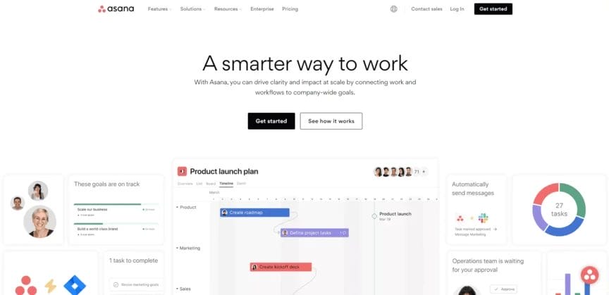 homepage for Asana collaboration tool