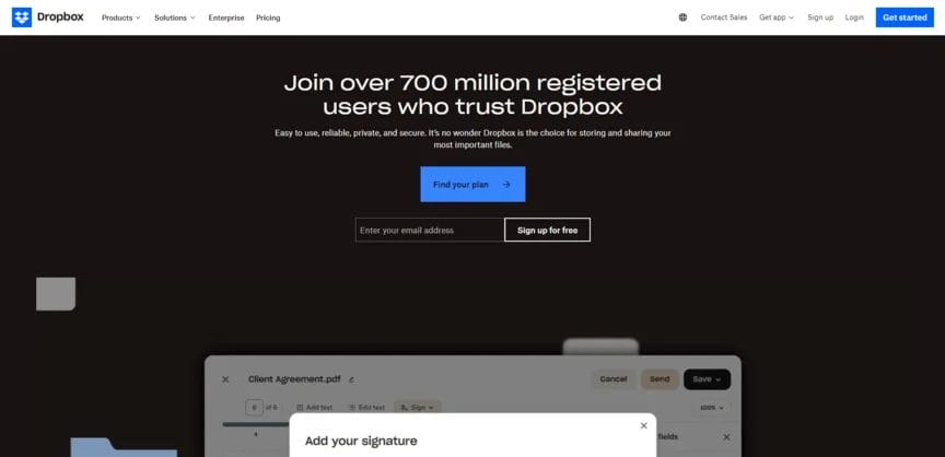 homepage for Dropbox collaboration tool