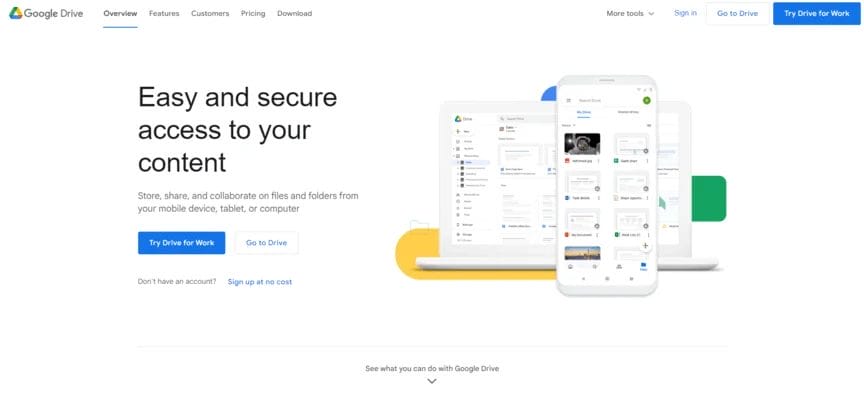 homepage for Google Drive collaboration tool