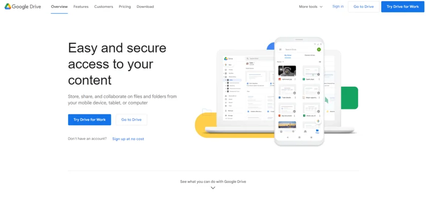 homepage for Google Drive collaboration tool