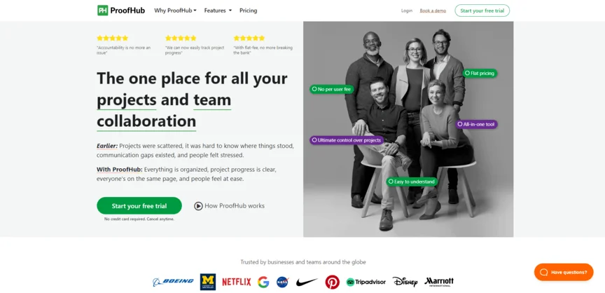 homepage for ProofHub collaboration tool