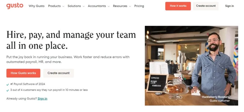 Homepage for Gusto SMB software