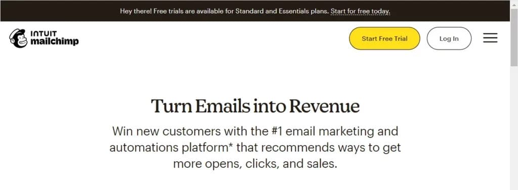 Homepage for MailChimp SMB software
