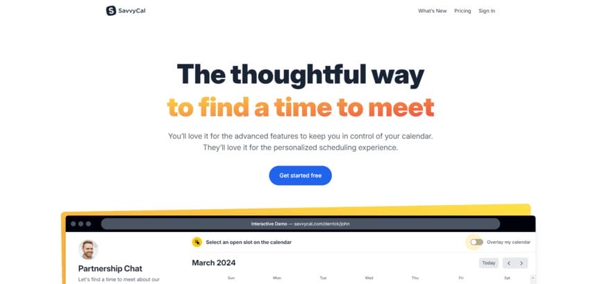 Webbplats för mötesplanerare SavvyCal