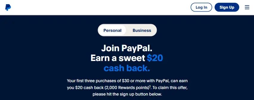 Homepage for PayPal SMB software