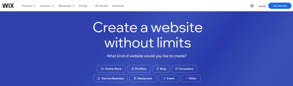Homepage for Wix SMB software