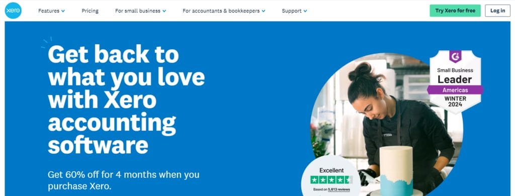 Homepage for Xero SMB software