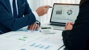 showing a finance report from a laptop