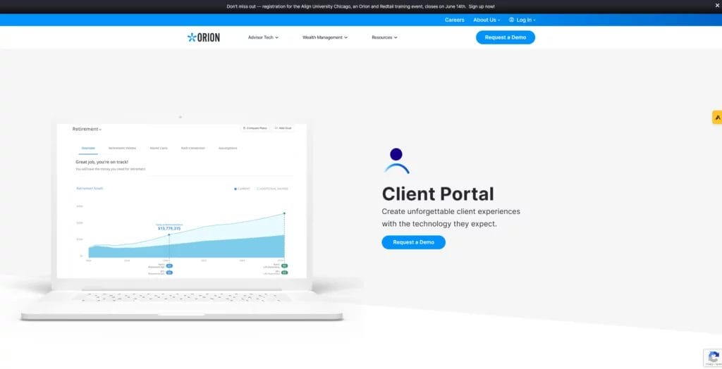 Screenshot of Orion Advisor Portal, the best wealth management software for financial services companies