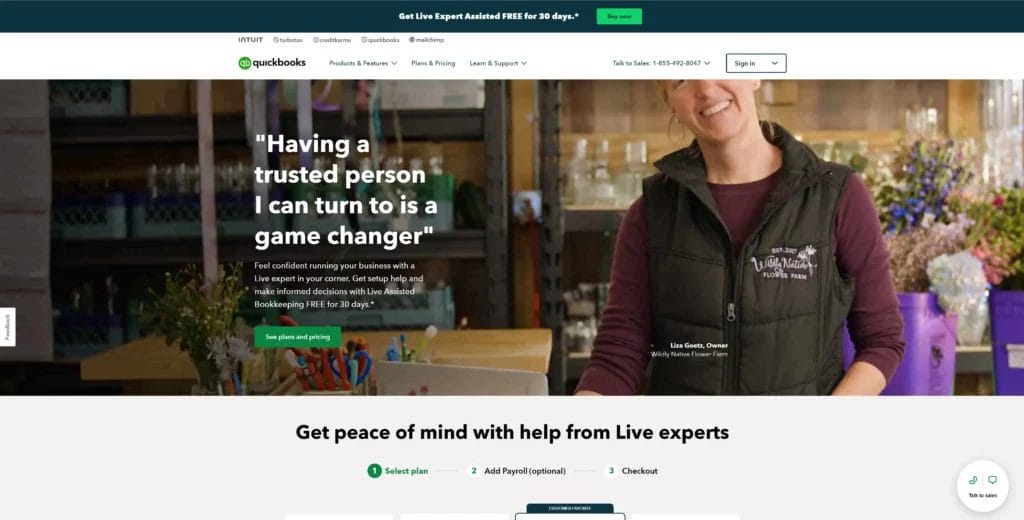 Screenshot of QuickBooks, the best financial management software for financial services companies