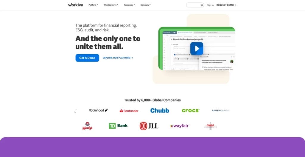 Screenshot of Workiva, the best compliance and regulatory reporting software for financial services companies