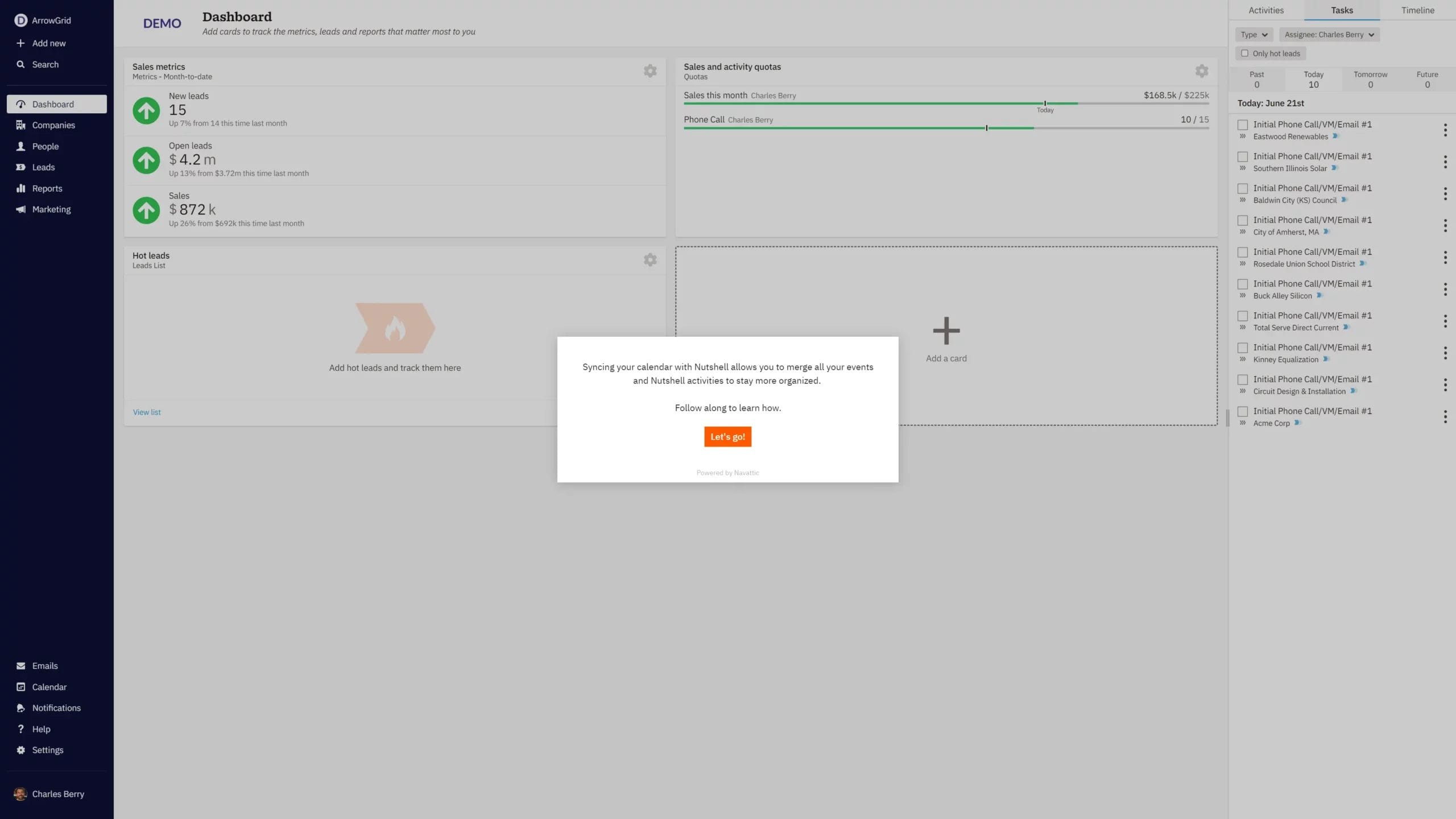 Nutshell walk through screenshot showing how to sync your calendar with Nutshell