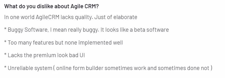 negative review of Agile CRM