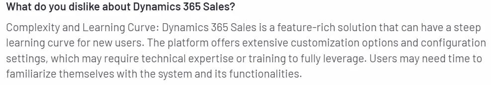 negative review for Dynamics 365