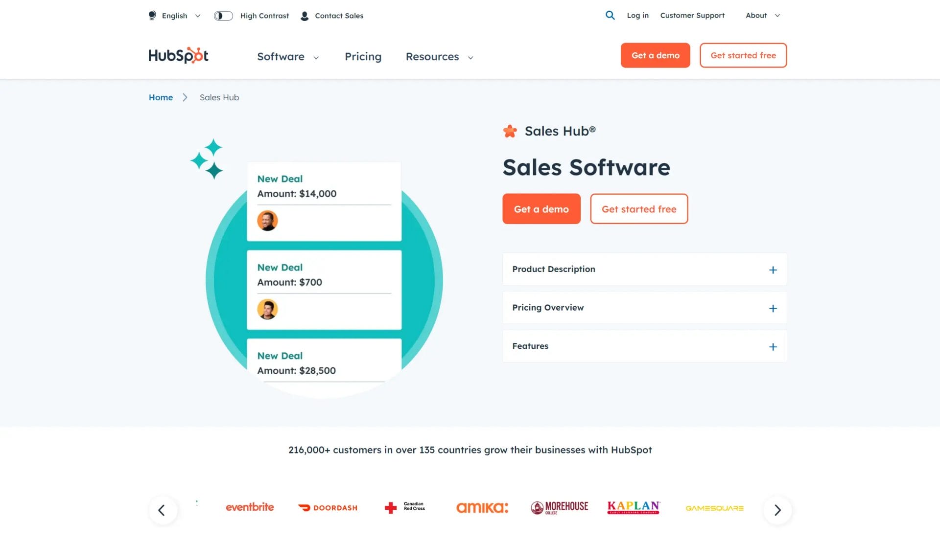 HubSpot Sales Hub homepage