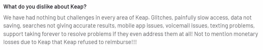 Negative review of Keap CRM