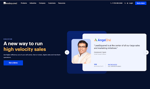 A página inicial do LeadSquared