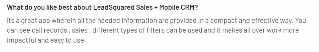 positive review of LeadSquared