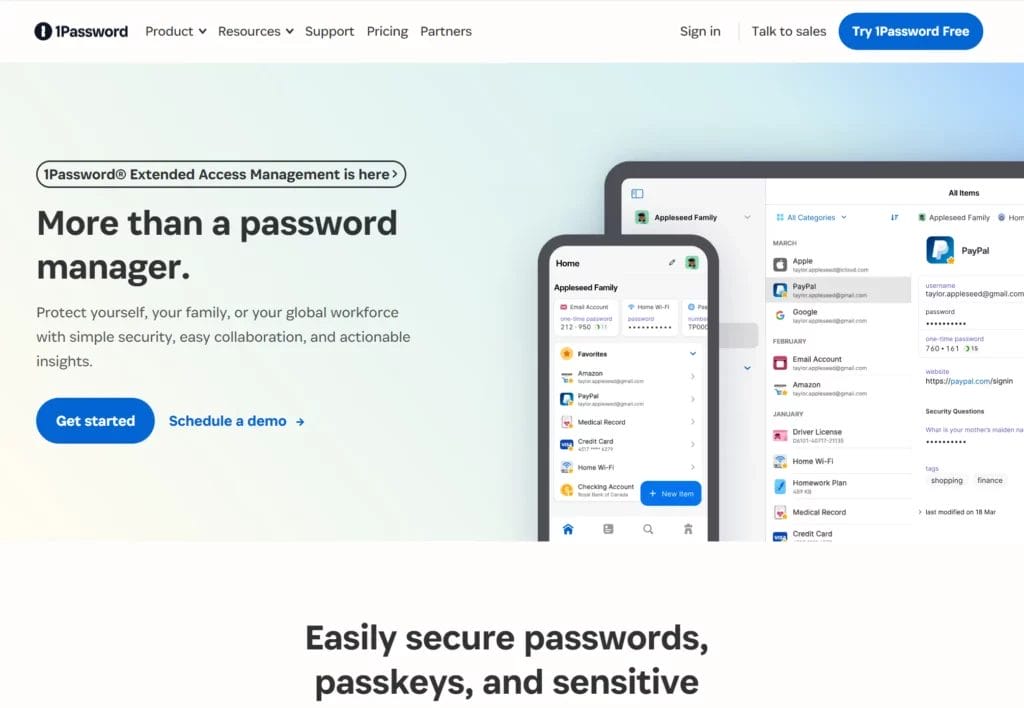 1Password password manager website screenshot