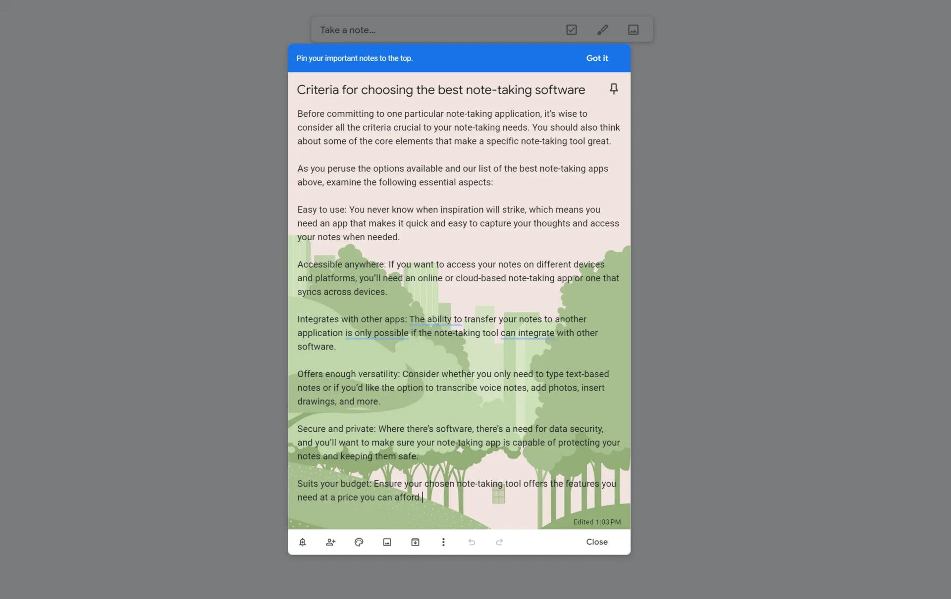 Google Keep note-taking app
