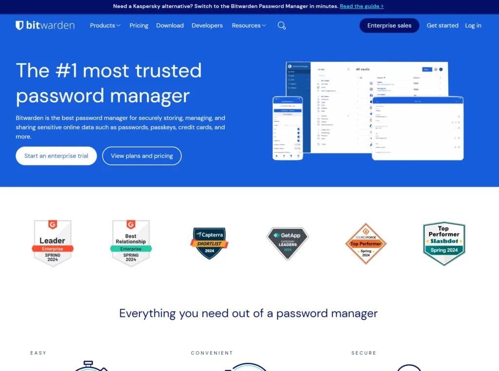 BitWarden password manager website screenshot