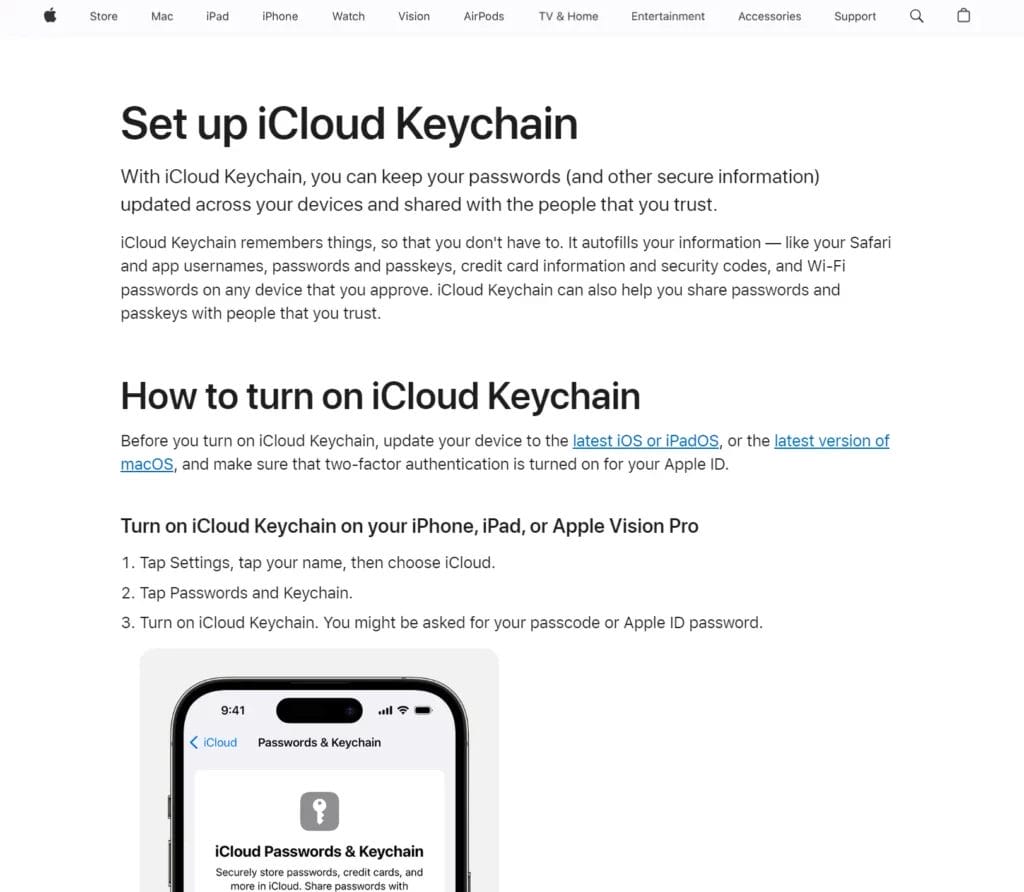 iCloud Keychain password manager website screenshot