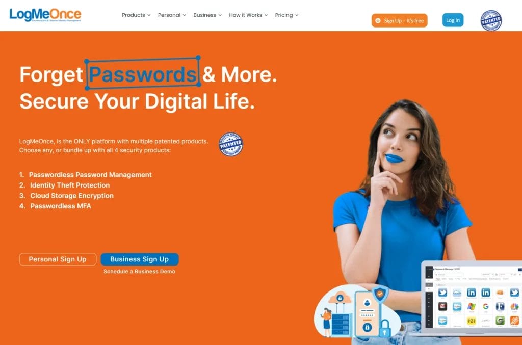 LogMeOnce password manager website screenshot