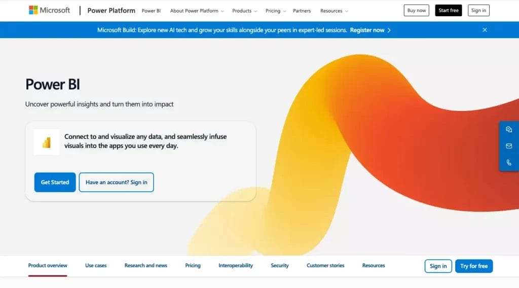 Microsoft Power BI homepage