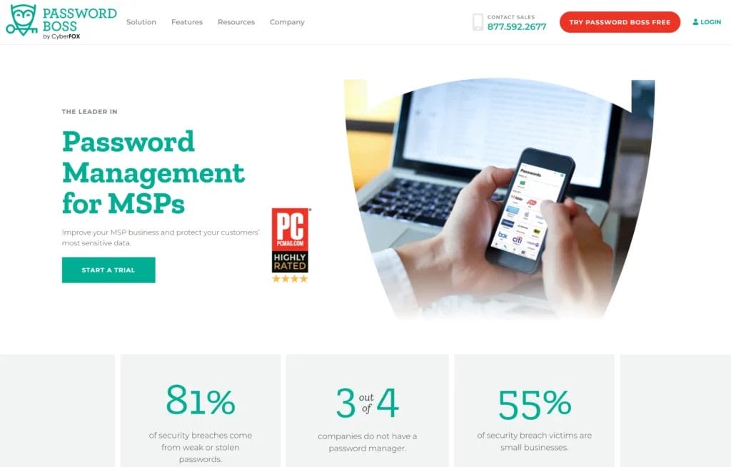 Password Boss password manager website screenshot